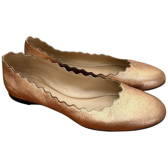 Chloe Lauren Scalloped Leather Ballet Flat In Pastel Rose Gold Size 38.5 - Picture 1 of 11